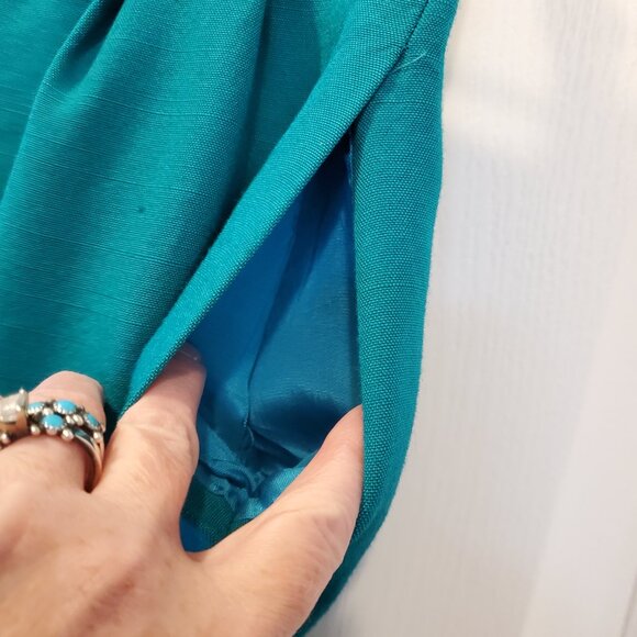 VTG Jacqueline Ferrar Teal Suit Set | Shrunk | Gold Button Blazer & Pencil skirt - Picture 8 of 16